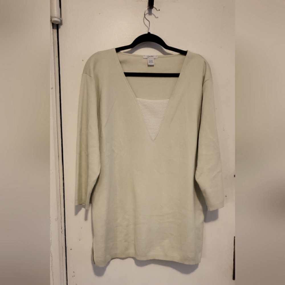 Joan Vass Cream V-Neck Tunic Sweater